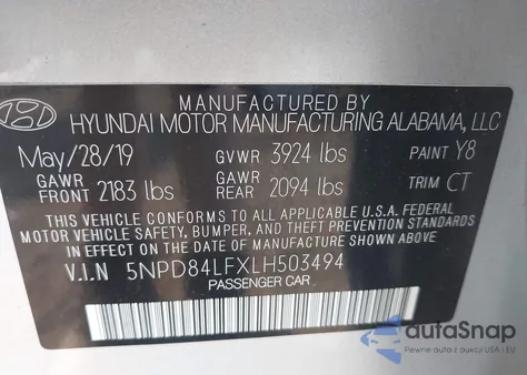 2020 Hyundai Elantra Value Edition from USA, damaged, VIN 5NPD84LFXLH503494